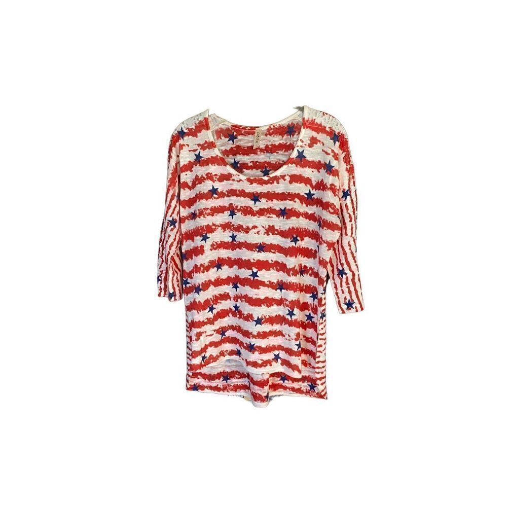 Cubism women’s red, White, and blue stars and stripes top size large tonight